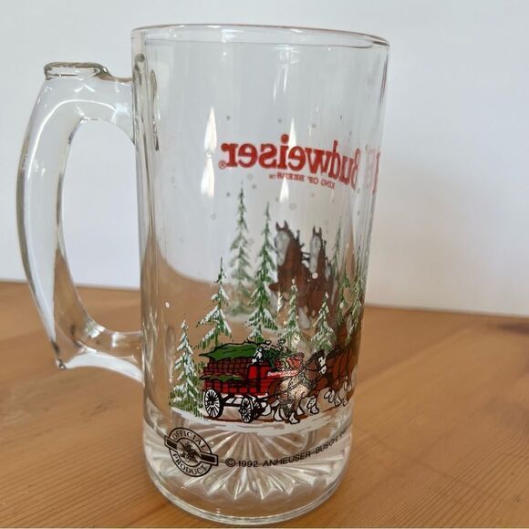 Budweiser Mug Holiday 1992 Anheuser Busch  12oz Glass - MINT Condition - Picture 4 of 8